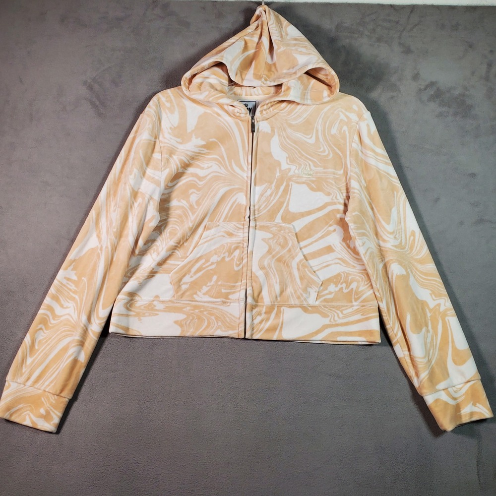 Juicy Couture Hoodie Women L Peach Marble Velour Y2K Streetwear Athleisure Retro